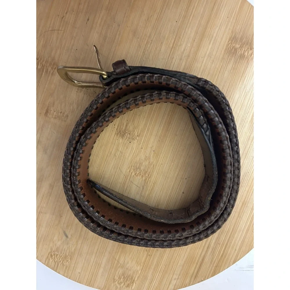 VTG Coach Men's Brown #5752 Leather Belt Size 38 Braided Edge Brass Buckle
